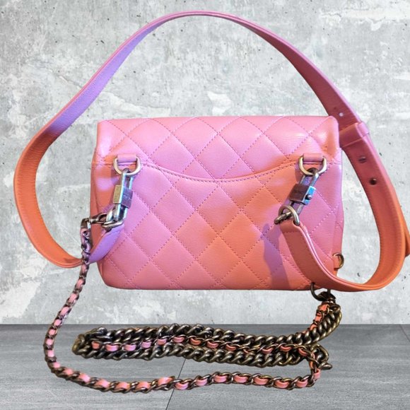 Authentic Rare Chanel Pink Goatskin Quilted Mut Waist Chain Double Lock Flap Bag - Picture 3 of 16